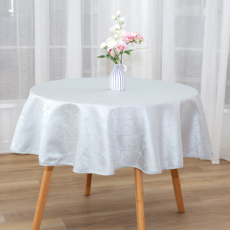 R160cm Geometrická šedá kruhová jacquard ubrus