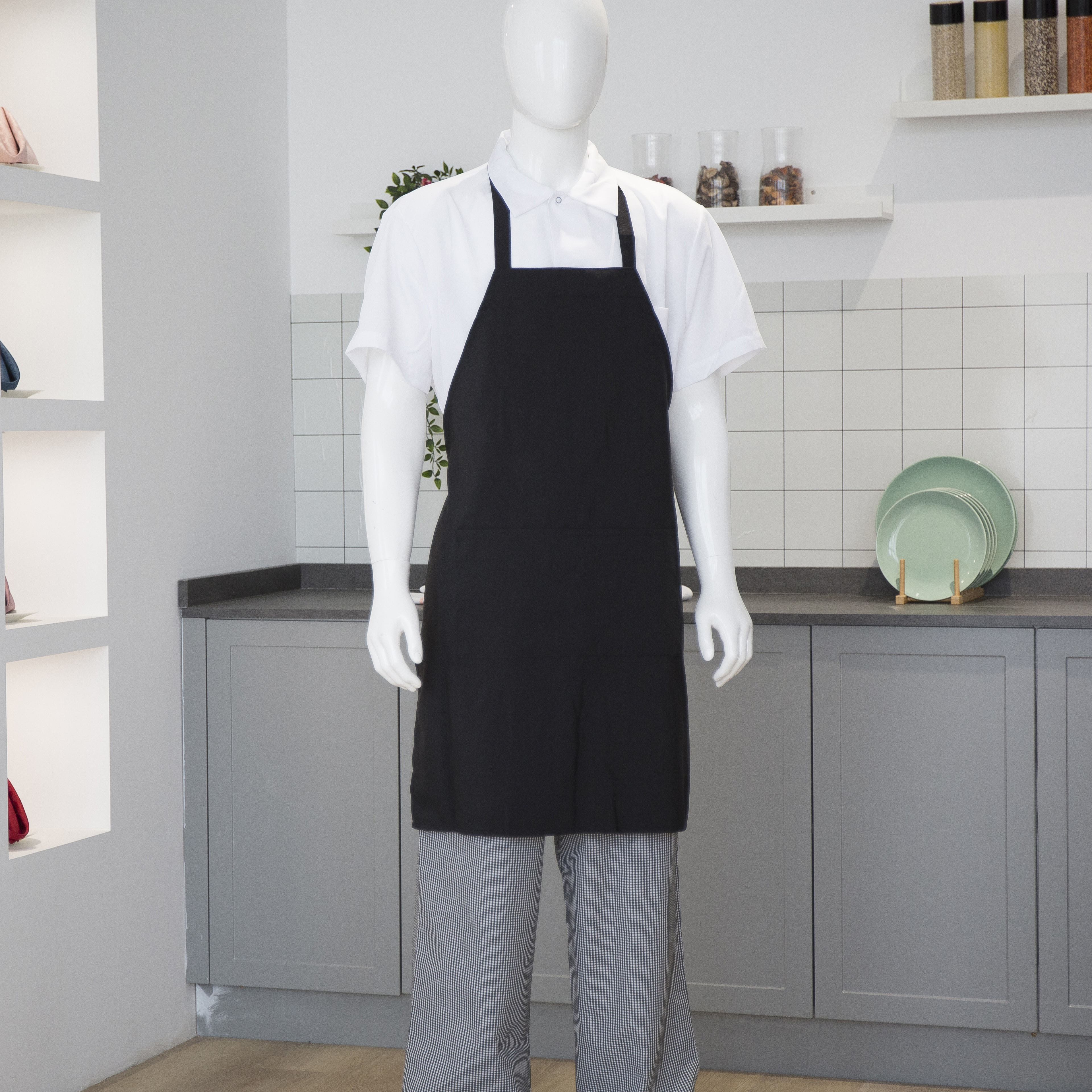 White Polyester BIB zástěra se dvěma kapsami