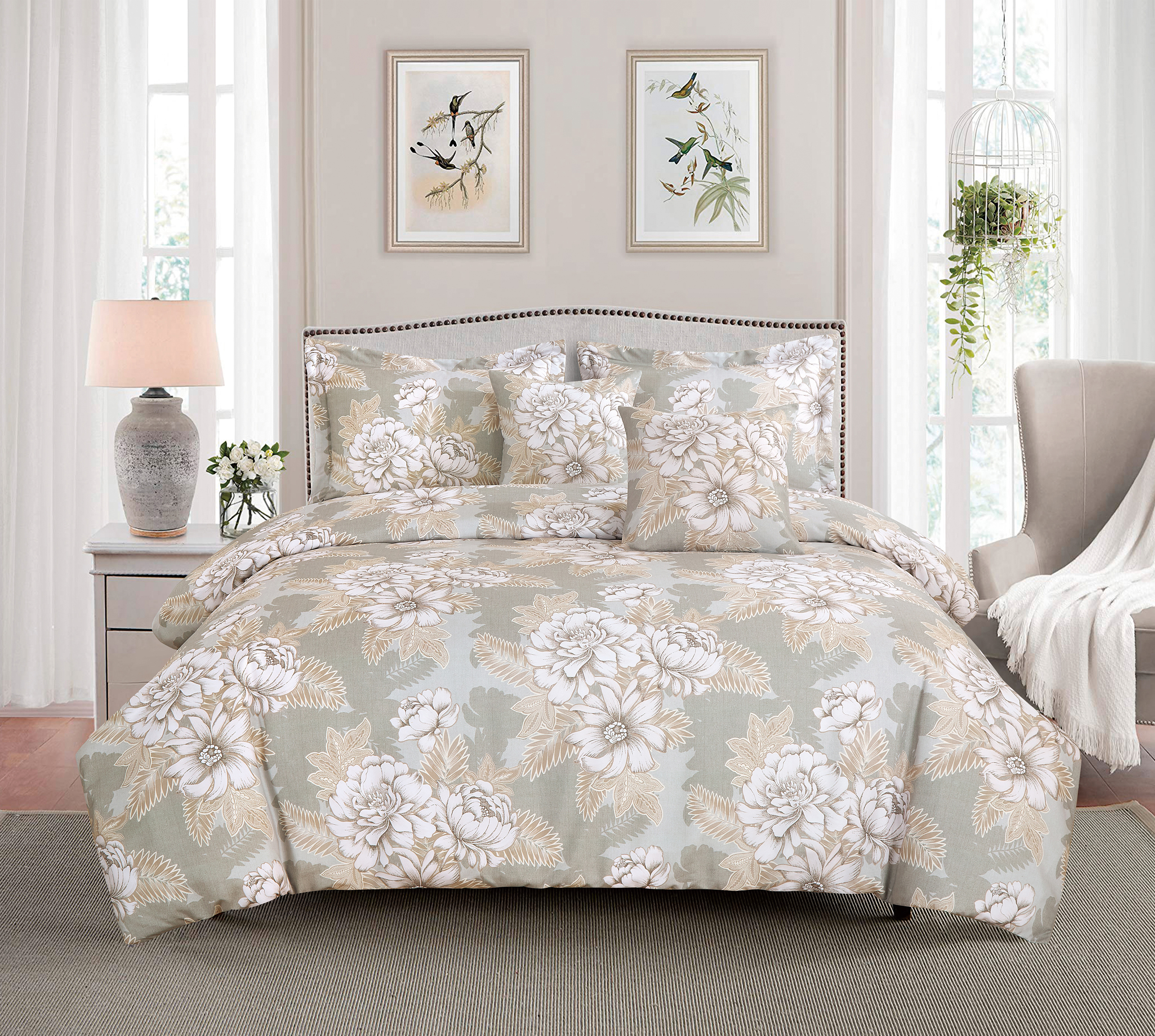Big Blue Blue Pivony Printing Bedding Set